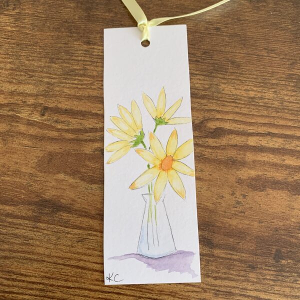 Hand Made Book Mark - Yellow Flowers In A Vase