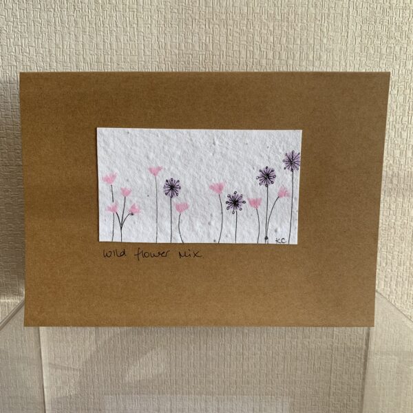 Hand Made Blank Card Pink and Purple Flowers A