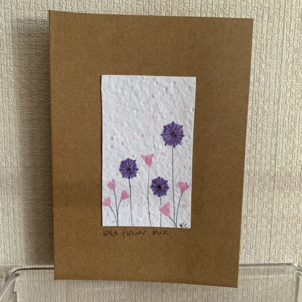 Hand Made Blank Card Pink and Purple Flowers B