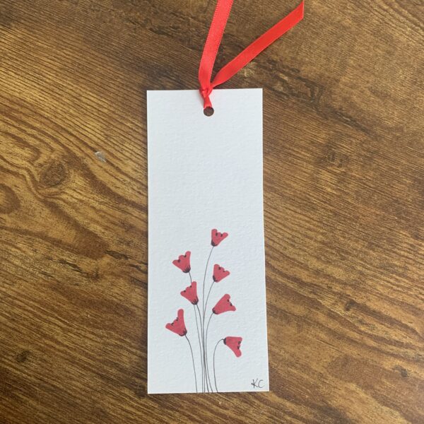 Hand Made Book Mark - Red Flowers