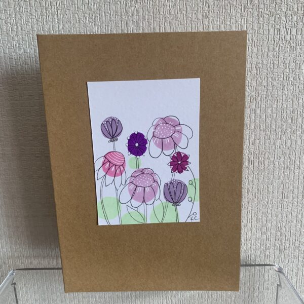 Hand Made Blank Card Mixed Pink Flowers B
