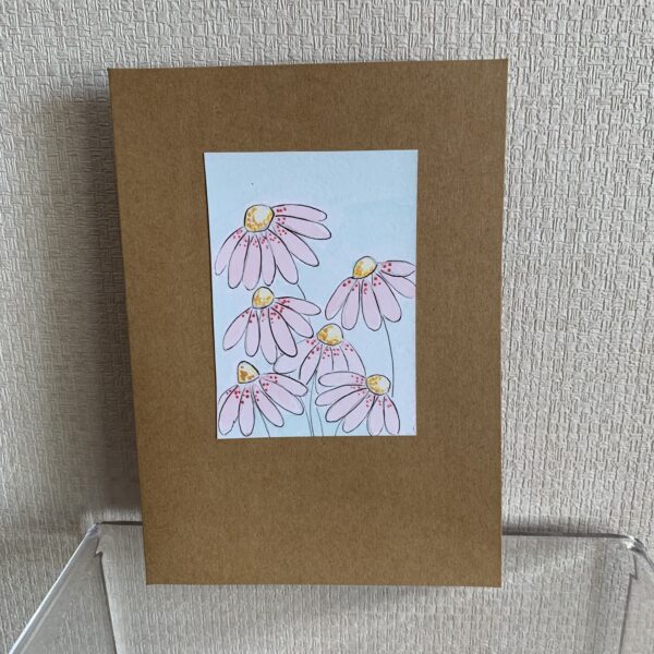 Hand Made Blank Card Mixed Pink Daisies