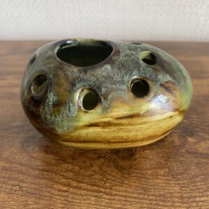 Vintage Devon Cobb Studio Pottery Green Brown Pebble Posy Vase Flower Frog 1970s