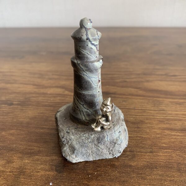 Cornish Serpentine Polished Stone Lighthouse With Pixie