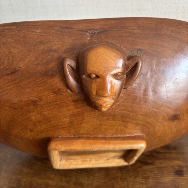 Wooden Hand Carved Bowl With Faces - Image 2