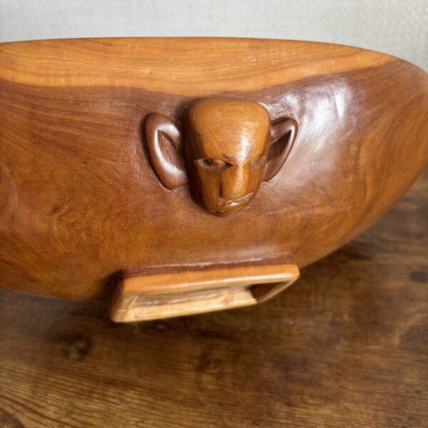 Wooden Hand Carved Bowl With Faces - Image 4