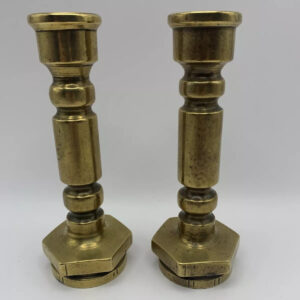 Solid Brass Candlesticks Industrial Brutalist Heavy 15cm Tall Pair