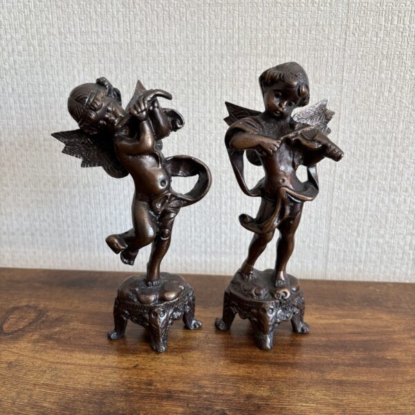 Vintage Pair Of Cherubs Bronzed 14cm Tall