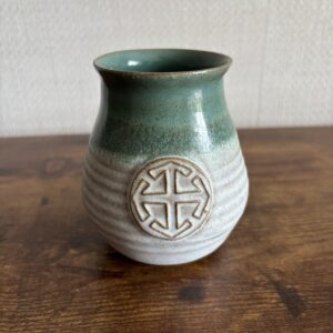 Small Cream and Green Stoneware Vase