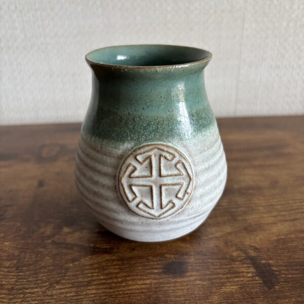Small Cream and Green Stoneware Vase