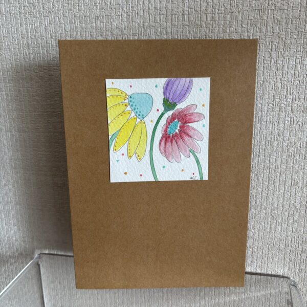 Hand Made Blank Card Three Flowers