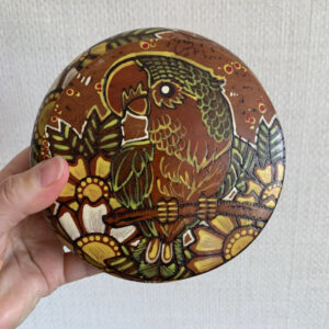 Round Wooden Box Hand Crafted Parrot Tropical Flower Designs