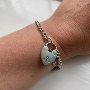Vintage Silver Charm Bracelet Heart Lock & Safety Chain