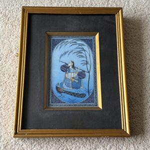 Framed Indian Painting - Lady With A Peacock