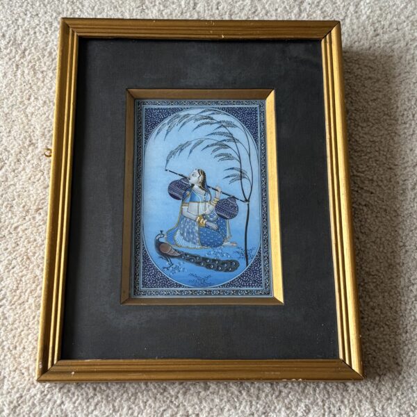 Framed Indian Painting - Lady With A Peacock