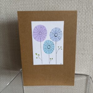 Hand Made Blank Card Three Blue Flowers