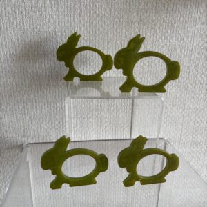 Bakelite Catalin Rabbit Napkin Rings x 4  Green Marbled Serviette Ring