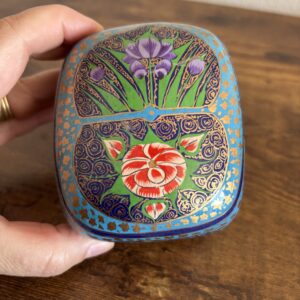 Beautiful Papier-mâché Box Vibrant Floral Design Laquered Finish Blue Gold