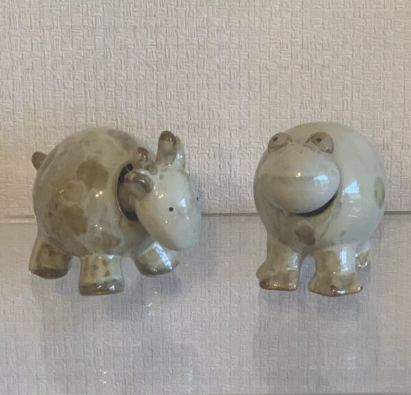 Studio Pottery Wobble Head Frog & Goat Figures