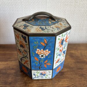 Vintage Tin Edward Sharp & Sons Octagon Flora Blue White Handle Empty