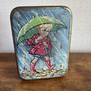 Vintage Tin 50’s Edward Sharp & Sons Child With Umbrella Cora E M Paterson