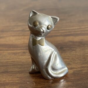 Small Pewter Cat With Brass Bow