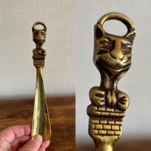 Vintage Brass Lucky Cat Shoe Horn