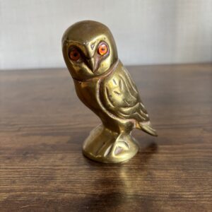 Vintage Brass Owl With Orange Eyes