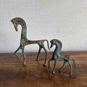 Vintage Etruscan Frederick Weinberg Stye Brass Verdigris Horse Figures