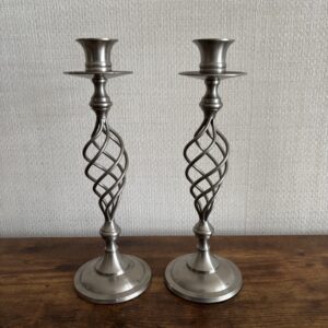 Pair Of Metal Twisted Stem Candlesticks