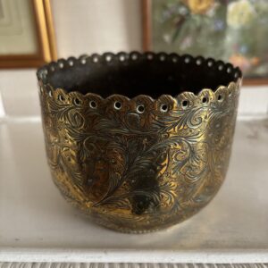 Vintage Etched Indian Brass Jardiniere