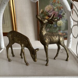 Vintage Pair of Brass Deer Ornaments Stag and Doe