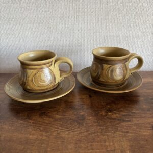 Pair Of Alvingham Studio Pottery Cups and Saucers with Frogs