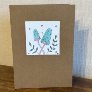 Hand Made Blank Card Green Toadstools