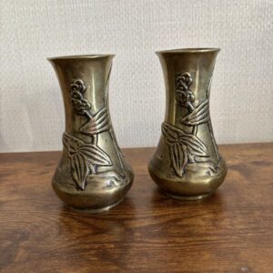 Pair Of Solid Brass Art Nouveau Vases