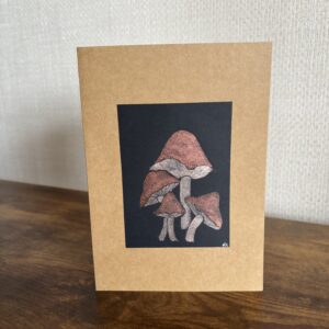 Hand Made Blank Card Mushrooms On Black