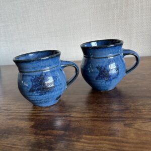 Pair Blue Studio Pottery Mugs G Healy, Ireland