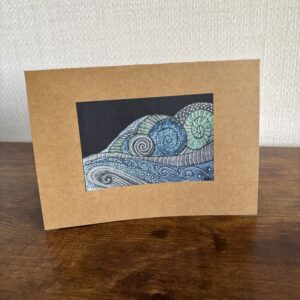 Hand Made Blank Card Waves On Black