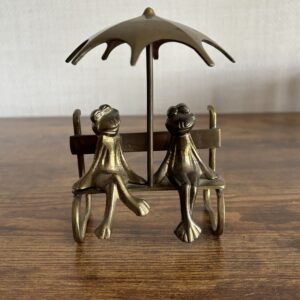Vintage Brass Frogs On A Bench