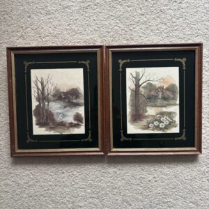 Pair Of Vintage Framed Watercolour Prints Country Scenes by F Massa