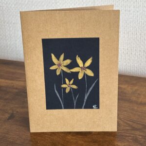 Hand Made Blank Card Yellow Flowers On Black