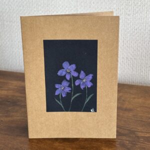 Hand Made Blank Card Blue Flowers On Black