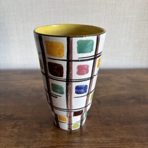 Mid Century Vase With Colourful Hand Painted Geometric Design