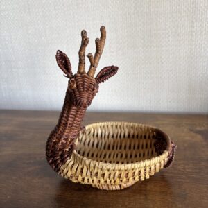 Vintage Wicker Deer Basket Two Tone