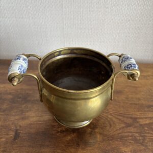 Small Vintage Brass Footed Planter With Ceramic Handles