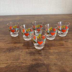 Vintage Shot Glasses Set of 6 Hearts / Butterflies