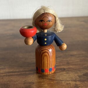 Mid Century German Folk Art Figure - Girl With Candleholder