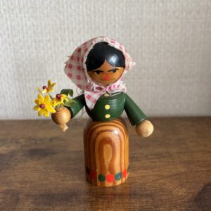 Mid Century German Folk Art Figure - Girl With Flowers