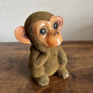 Vintage Flocked Plastic Monkey Money Box
