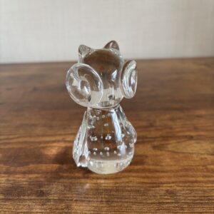 Mid Century Clear Glass Owl Paperweight